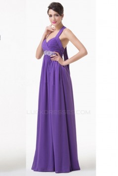 A-Line Halter Beaded Long Purple Chiffon Prom Evening Formal Bridesmaid Dresses ED011617