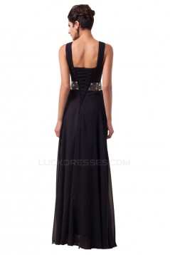 Beaded Long Black Chiffon Prom Evening Formal Dresses ED011620