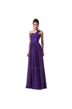 A-Line One-Shoulder Long Chiffon Prom Evening Bridesmaid Dresses ED011621