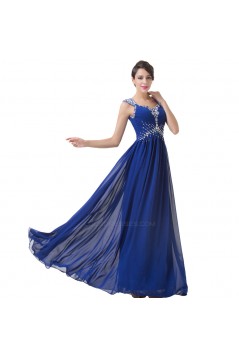 A-Line Beaded Long Blue Chiffon Prom Evening Formal Dresses ED011624