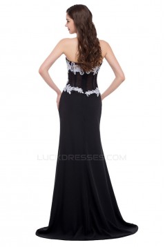 Elegant Sweetheart Split-Front Long Black Chiffon Prom Evening Formal Dresses ED011625