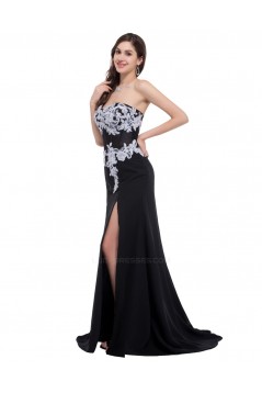 Elegant Sweetheart Split-Front Long Black Chiffon Prom Evening Formal Dresses ED011625