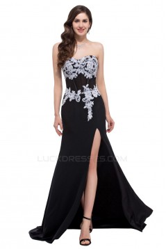 Elegant Sweetheart Split-Front Long Black Chiffon Prom Evening Formal Dresses ED011625