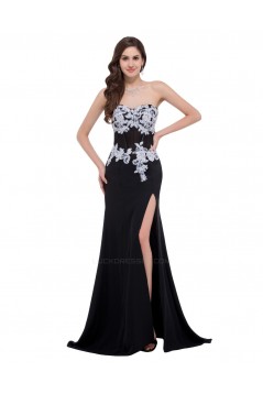 Elegant Sweetheart Split-Front Long Black Chiffon Prom Evening Formal Dresses ED011625