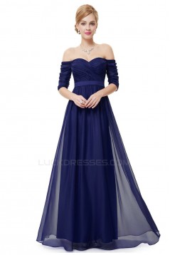 A-Line Off-the-Shoulder Half Sleeve Long Chiffon Prom Evening Formal Dresses ED011629