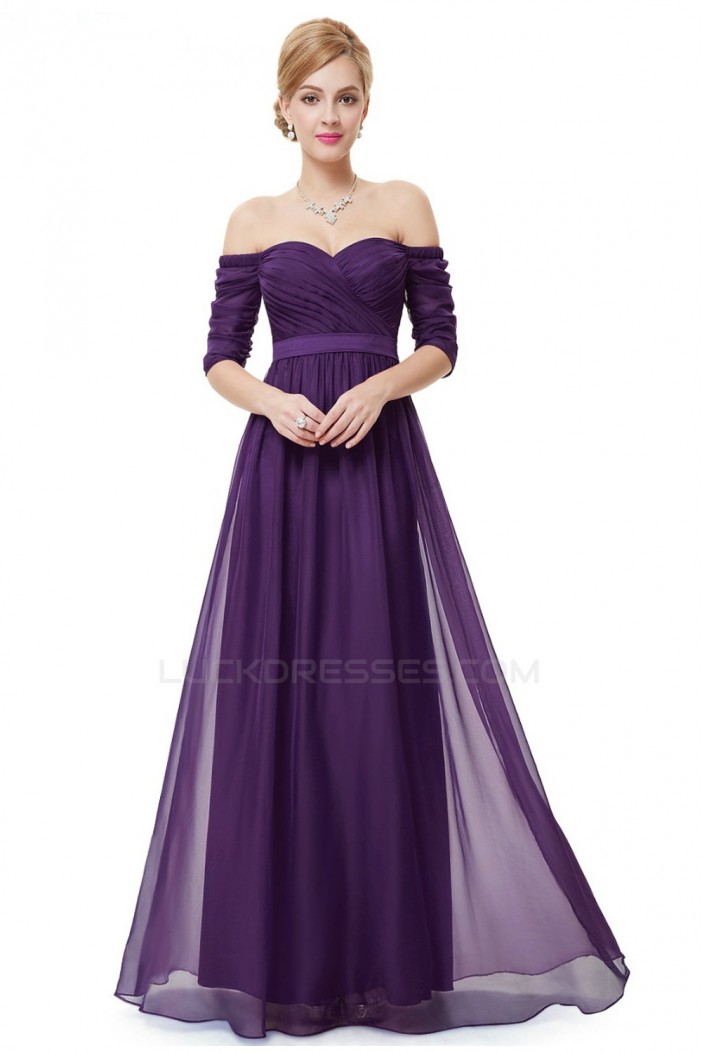 A-Line Off-the-Shoulder Half Sleeve Long Chiffon Prom Evening Formal Dresses ED011629