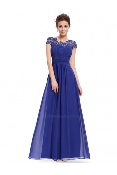 A-Line Cap-Sleeve Lace and Chiffon Long Mother of the Bride Dresses Evening Formal Dresses ED011633