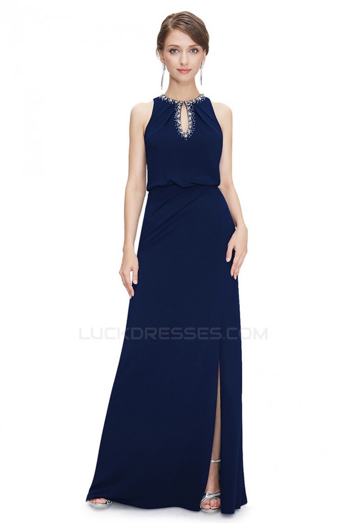 Sheath/Column Jewel Beaded Long Chiffon Prom Evening Formal Dresses ED011639