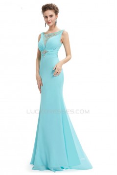 Trumpet/Mermaid Beaded Long Blue Chiffon Prom Evening Formal Dresses ED011640