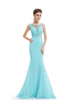 Trumpet/Mermaid Beaded Long Blue Chiffon Prom Evening Formal Dresses ED011640