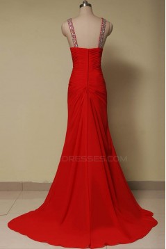 Elegant Beaded Long Red Chiffon Prom Evening Formal Dresses ED011644