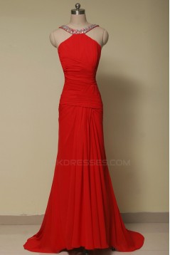 Elegant Beaded Long Red Chiffon Prom Evening Formal Dresses ED011644