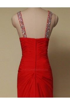 Elegant Beaded Long Red Chiffon Prom Evening Formal Dresses ED011644