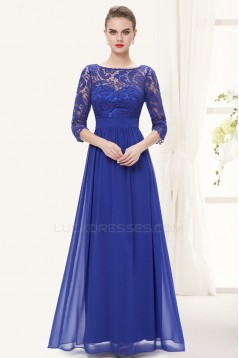 A-Line Half Sleeve Long Black Lace and Chiffon Prom Evening Formal Dresses ED011645