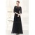 A-Line Half Sleeve Long Black Lace and Chiffon Prom Evening Formal Dresses ED011645