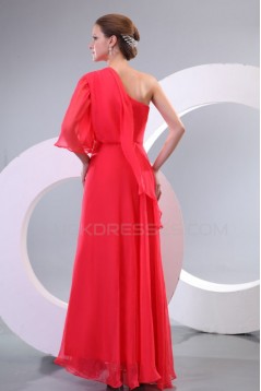 Long Red One-Shoulder Chiffon Prom Evening Formal Party Dresses ED010165