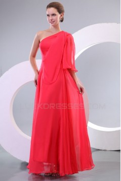 Long Red One-Shoulder Chiffon Prom Evening Formal Party Dresses ED010165