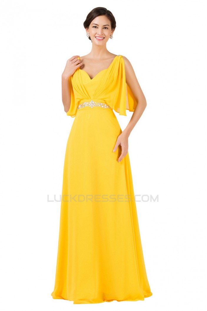 A-Line Beaded Long Yellow Chiffon Prom Evening Formal Dresses ED011655