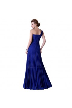 A-Line One-Shoulder Pleated Long Blue Chiffon Prom Evening Bridesmaid Dresses ED011656