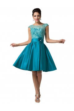 A-Line Bateau Lace and Satin Short Prom Evening Formal Bridesmaid Dresses ED011657