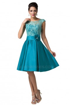 A-Line Bateau Lace and Satin Short Prom Evening Formal Bridesmaid Dresses ED011657