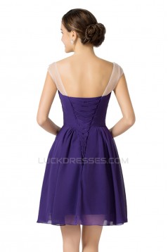 A-Line Bateau Beaded Short Purple Chiffon Prom Evening Cocktail Dresses ED011659