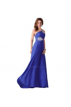 A-Line One-Shoulder Beaded Long Blue Chiffon Prom Evening Formal Dresses ED011660