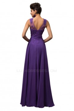 A-Line Beaded Applique Long Chiffon Prom Evening Formal Dresses ED011670