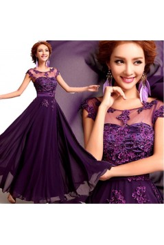 A-Line Beaded Applique Long Chiffon Prom Evening Formal Dresses ED011670