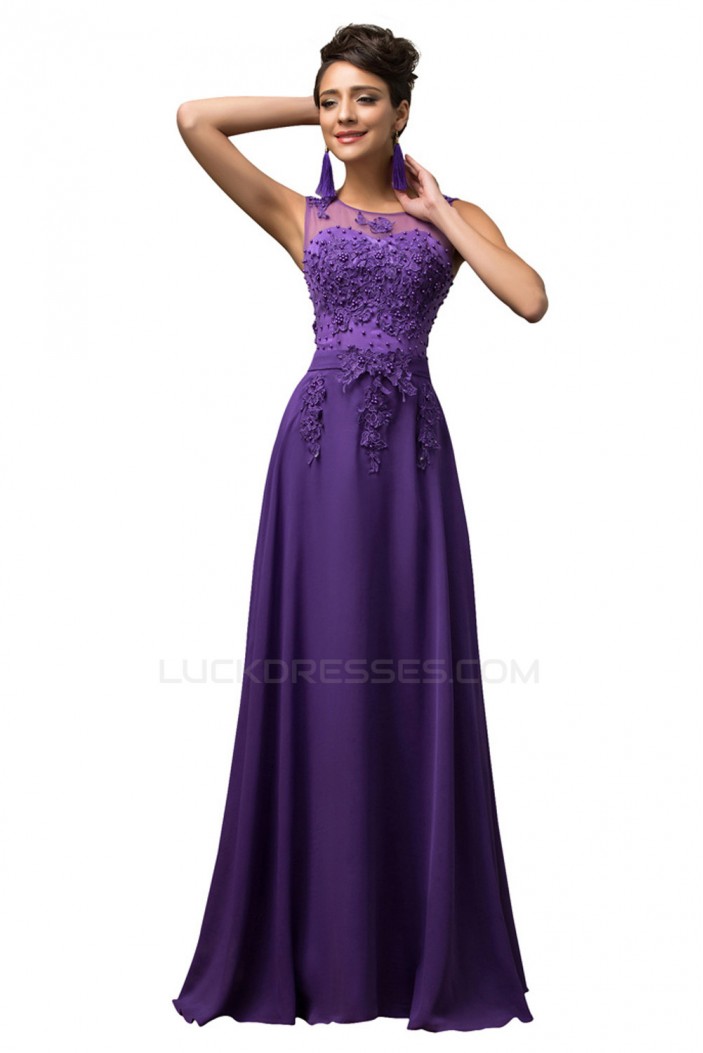 A-Line Beaded Applique Long Chiffon Prom Evening Formal Dresses ED011670