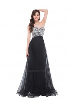 A-Line Sweetheart Beaded Long Black Prom Evening Formal Dresses ED011672