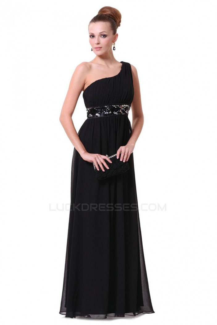 A-Line One-Shoulder Beaded Long Chiffon Prom Evening Formal Dresses ED011678