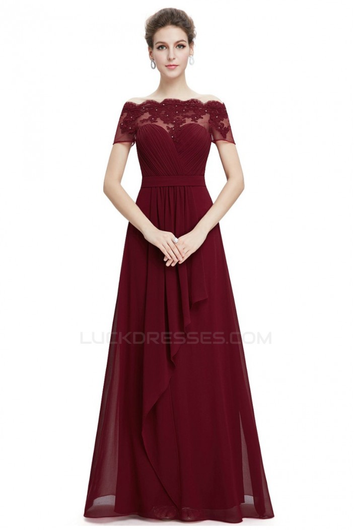 A-Line Off-the-Shoulder Beaded Applique and Chiffon Long Prom Evening Formal Dresses ED011679