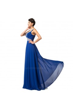 A-Line V-Neck Beaded Long Blue Chiffon Prom Evening Formal Dresses ED011682