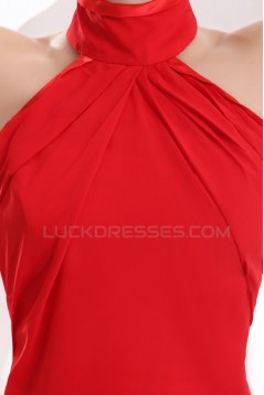 High Neck Halter Long Red Chiffon Prom Evening Formal Party Dresses ED010173