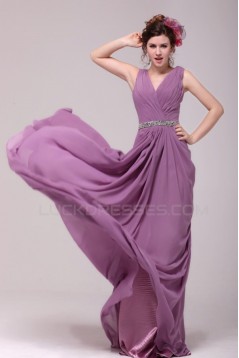 A-Line V-Neck Beaded Long Chiffon Prom Evening Formal Party Dresses ED010185