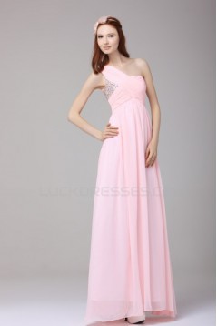 Long Pink One-Shoulder Beaded Chiffon Prom Evening Formal Party Dresses ED010189