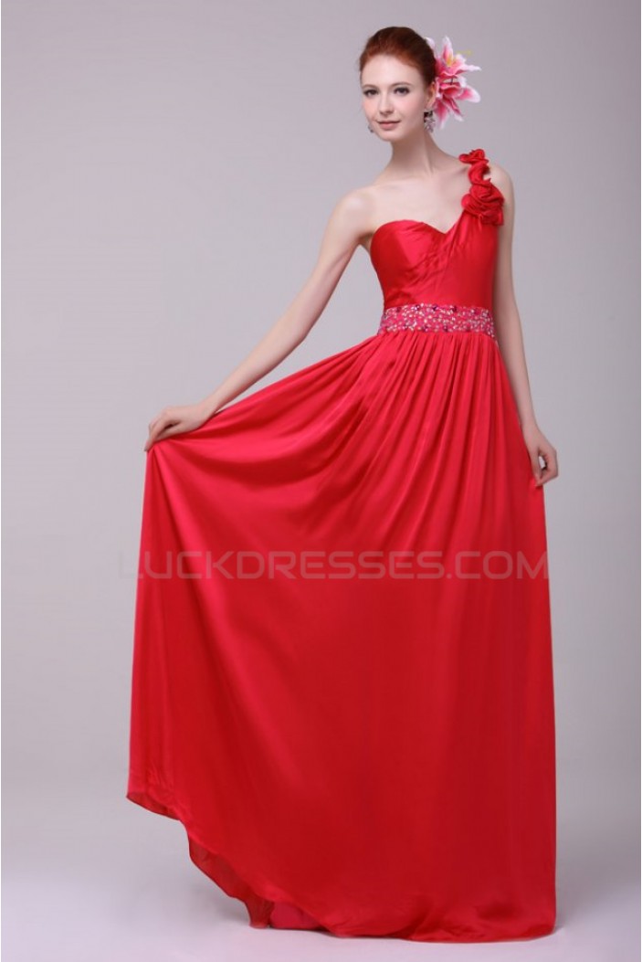 Long Red One-Shoulder Beaded Prom Evening Formal Party Dresses ED010194