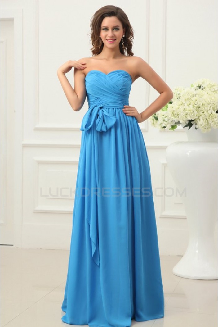 A-Line Sweetheart Long Blue Chiffon Prom Evening Formal Party Dresses ED010200