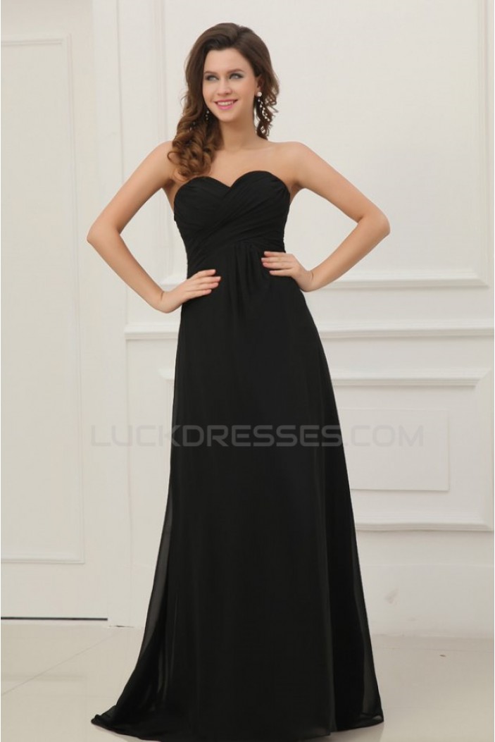 A-Line Sweetheart Long Black Chiffon Prom Evening Formal Party Dresses ED010202