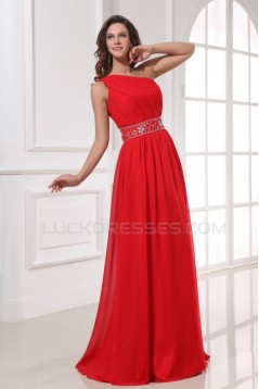 A-Line One-Shoulder Beaded Long Red Chiffon Prom Evening Formal Party Dresses ED010203