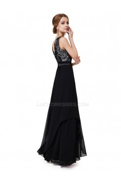 Long Black Chiffon and Lace Prom Evening Formal Party Dresses ED010216
