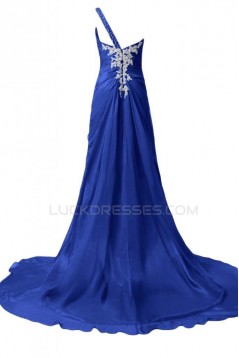 A-Line One-Shoulder Long Blue Chiffon Prom Evening Formal Party Dresses ED010226