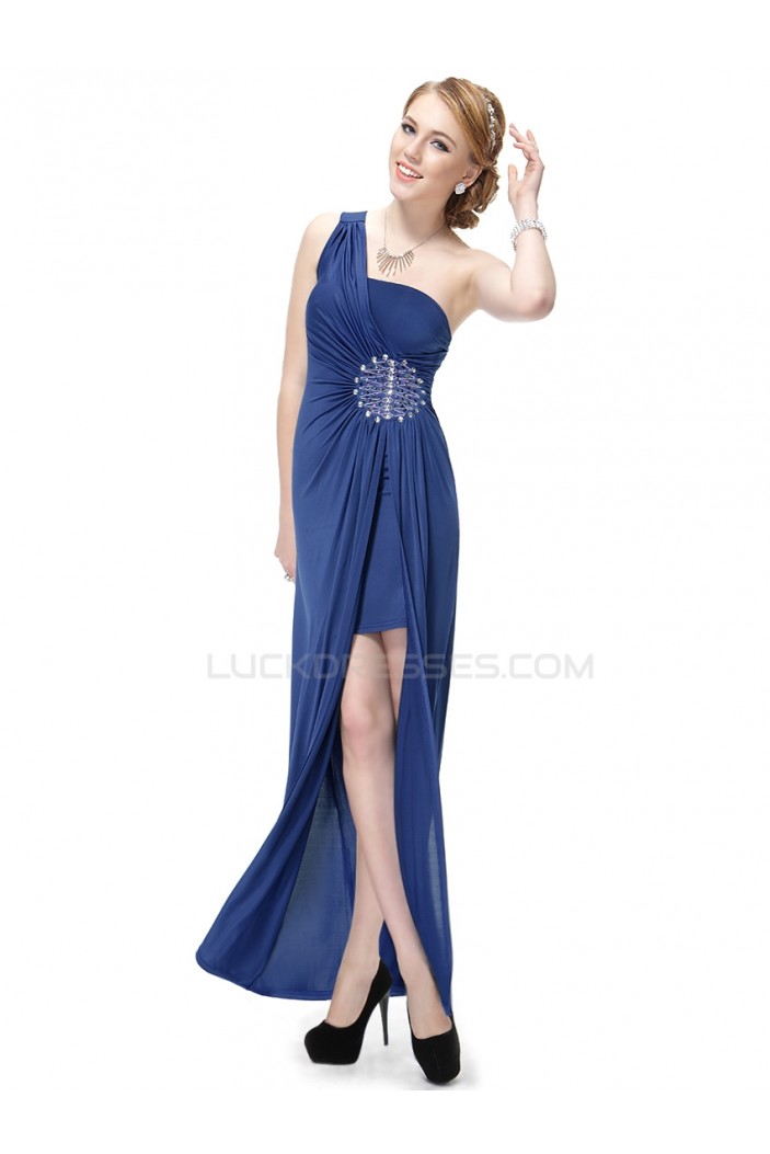 One-Shoulder Beaded Blue Chiffon Prom Evening Formal Party Dresses ED010232