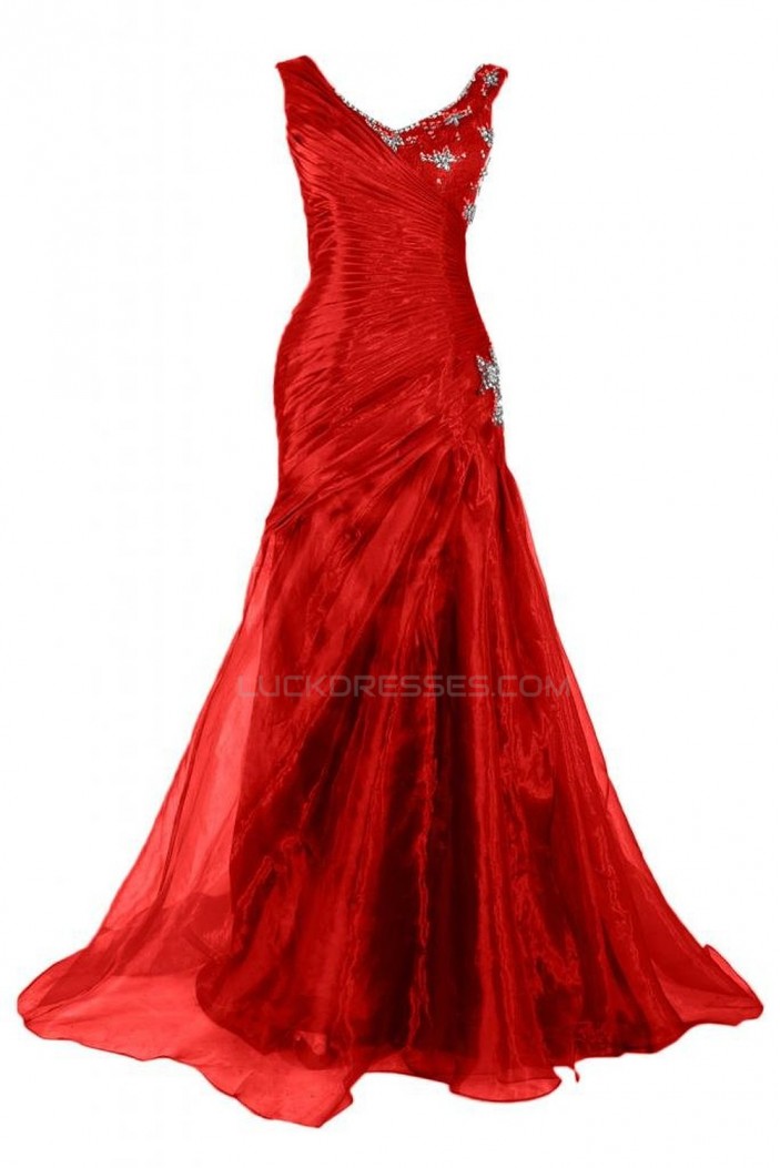 Long Red Beaded Prom Evening Formal Party Dresses ED010236