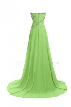 A-Line Sweetheart Beaded Long Blue Chiffon Prom Evening Formal Party Dresses ED010248