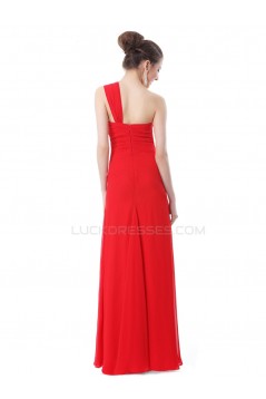 One-Shoulder Long Red Chiffon Prom Evening Formal Party Dresses ED010256