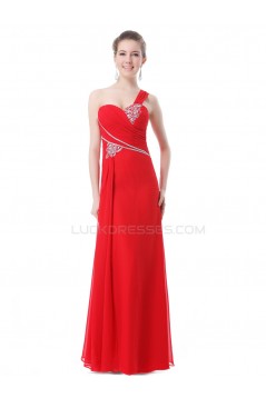 One-Shoulder Long Red Chiffon Prom Evening Formal Party Dresses ED010256