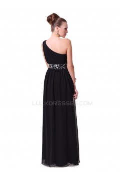 Long Black Beaded One-Shoulder Prom Evening Formal Party Dresses ED010263