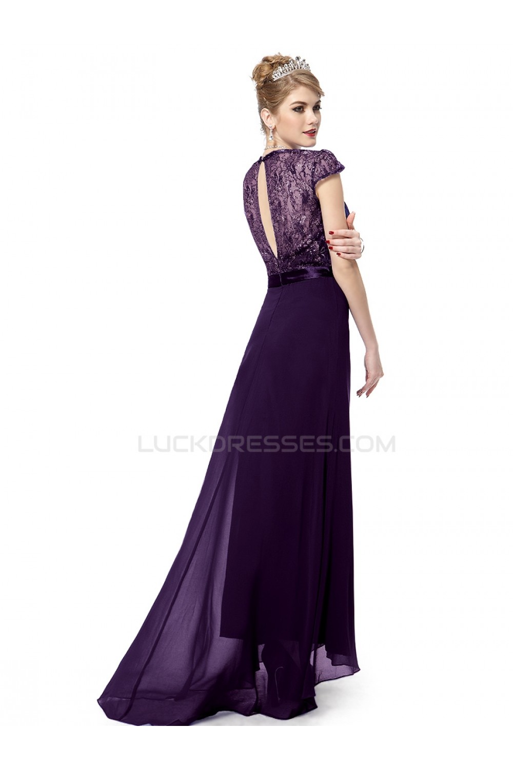 Long Purple Beaded Chiffon and Lace Prom Evening Formal Party Dresses ...